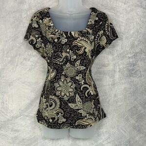 y2k 90s Brown Paisley Floral Square Neck mesh Top Size M forest fairy whimsigoth